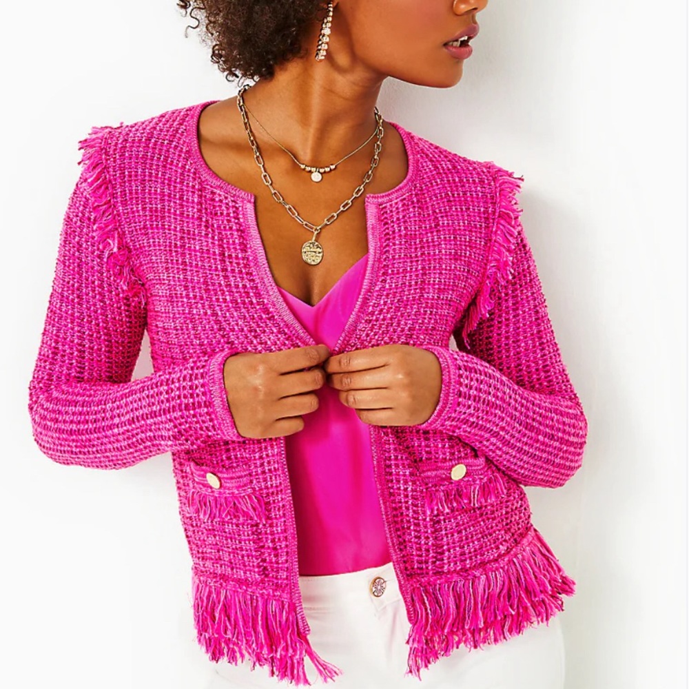 LILLY PULITZER Pink Palms Exotic Tweed NWT blazer knit sweater jacket coat